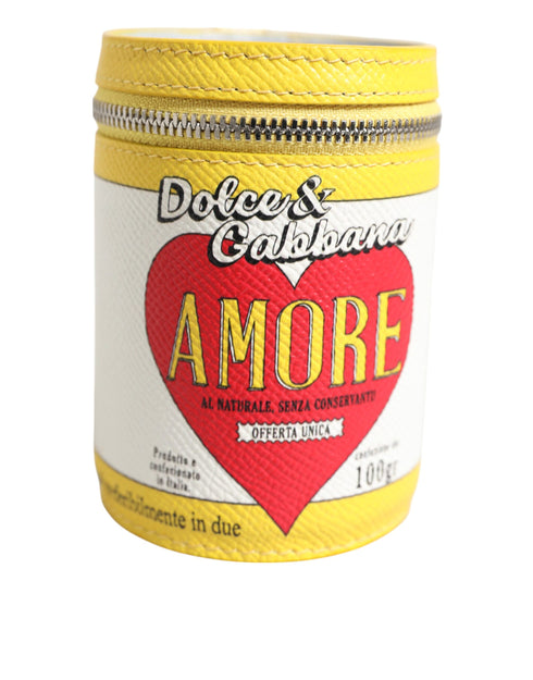 Dolce & Gabbana Amore Leather Yellow Bag Charm Coin Case Keychain Keyring